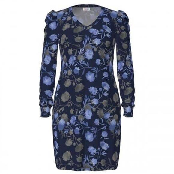 Lularoe Ava Blue Floral Long Sleeve V-Neck Knee Length 2XL Stretchy Casual NWT - Picture 1 of 7